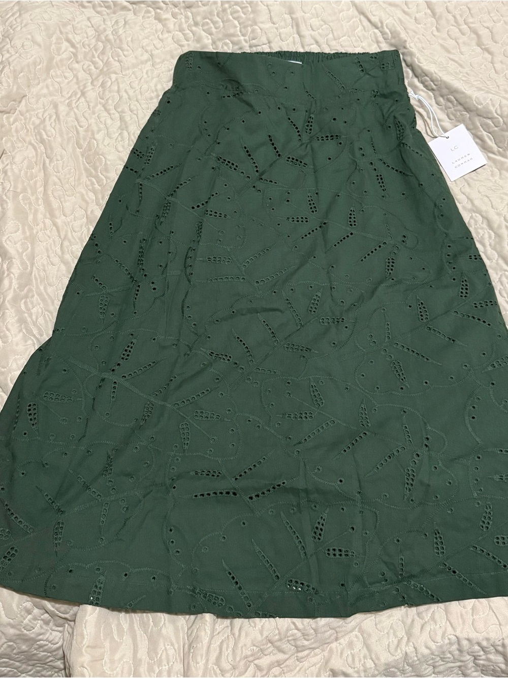 LC Lauren Conrad Forest Green Eyelet A-Line Skirt